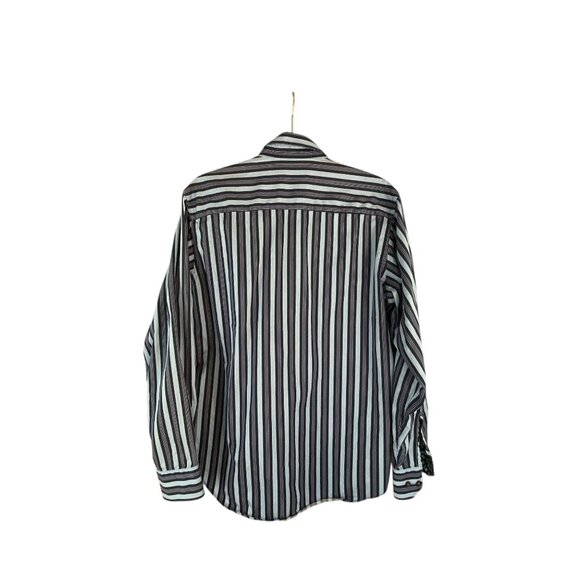 Bugatchi Uomo Mens Striped Long Sleeve Button-Up Shirt M Cotton Navy  Nautical - Picture 9 of 10